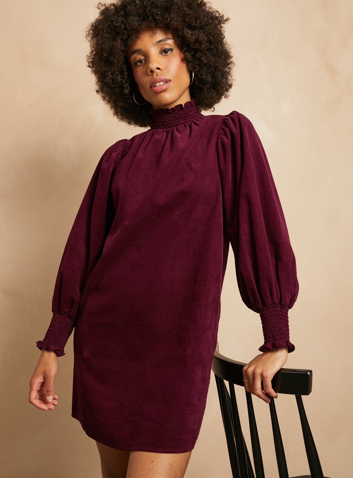 EVERBELLE Dark Red High Neck Short Corduroy Dress 16 - Image 2 thumbnail